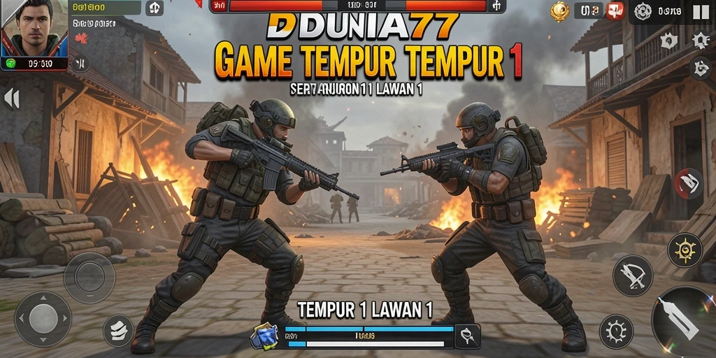 Antarmuka DUNIA77 menampilkan pertarungan seru Tempur 1 Lawan 1.