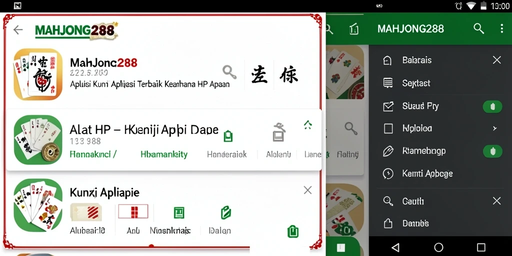 Antarmuka utama MAHJONG288 menampilkan opsi kunci dan pengaturan aplikasi yang mudah diakses.