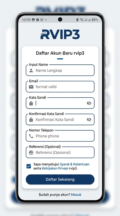 Tampilan halaman daftar rvip3